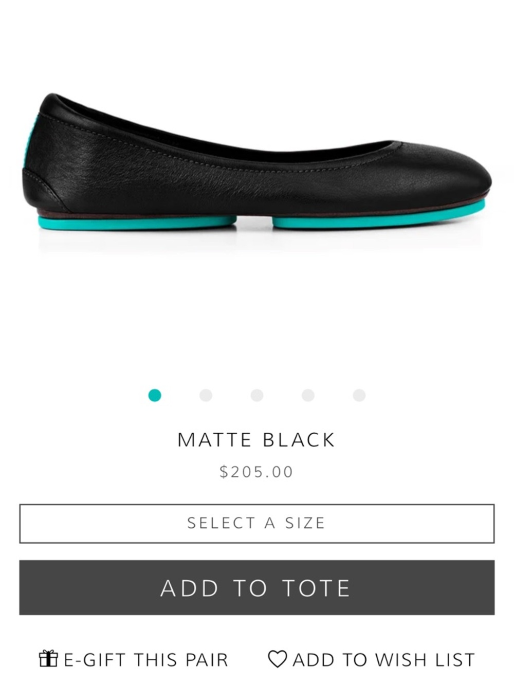 Tieks Matte Black Ballet Flat with Teal Sole